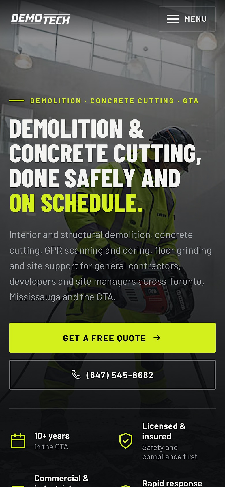 The redesigned Demo-Tech Ltd. website on a phone