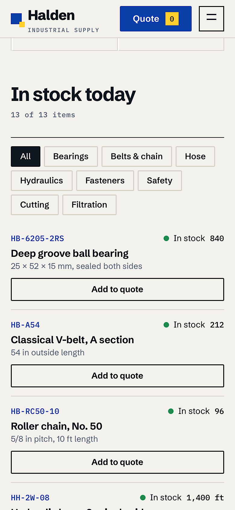 Search and catalogue on a phone, the catalogue
