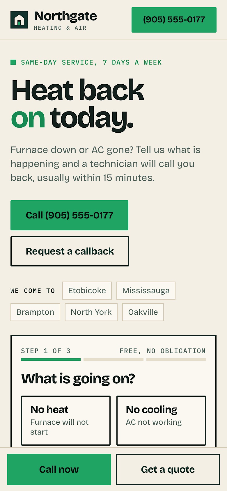The redesigned Northgate Heating & Air website on a phone
